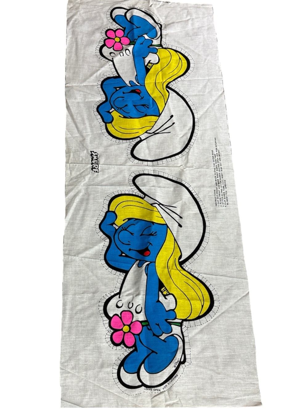 Vintage Smurfette fabric panel for doll / pillow craft New